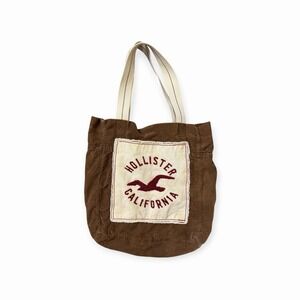 Vintage Y2K Hollister Brown Corduroy Tote Bag Seagull Logo Surf Beach